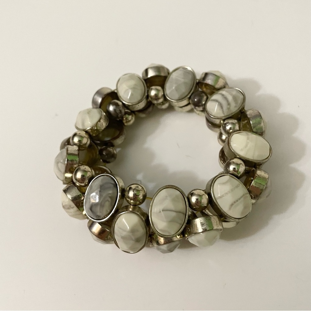Neutral Two Row Stretch Statement Bracelet - Picture 8 of 11